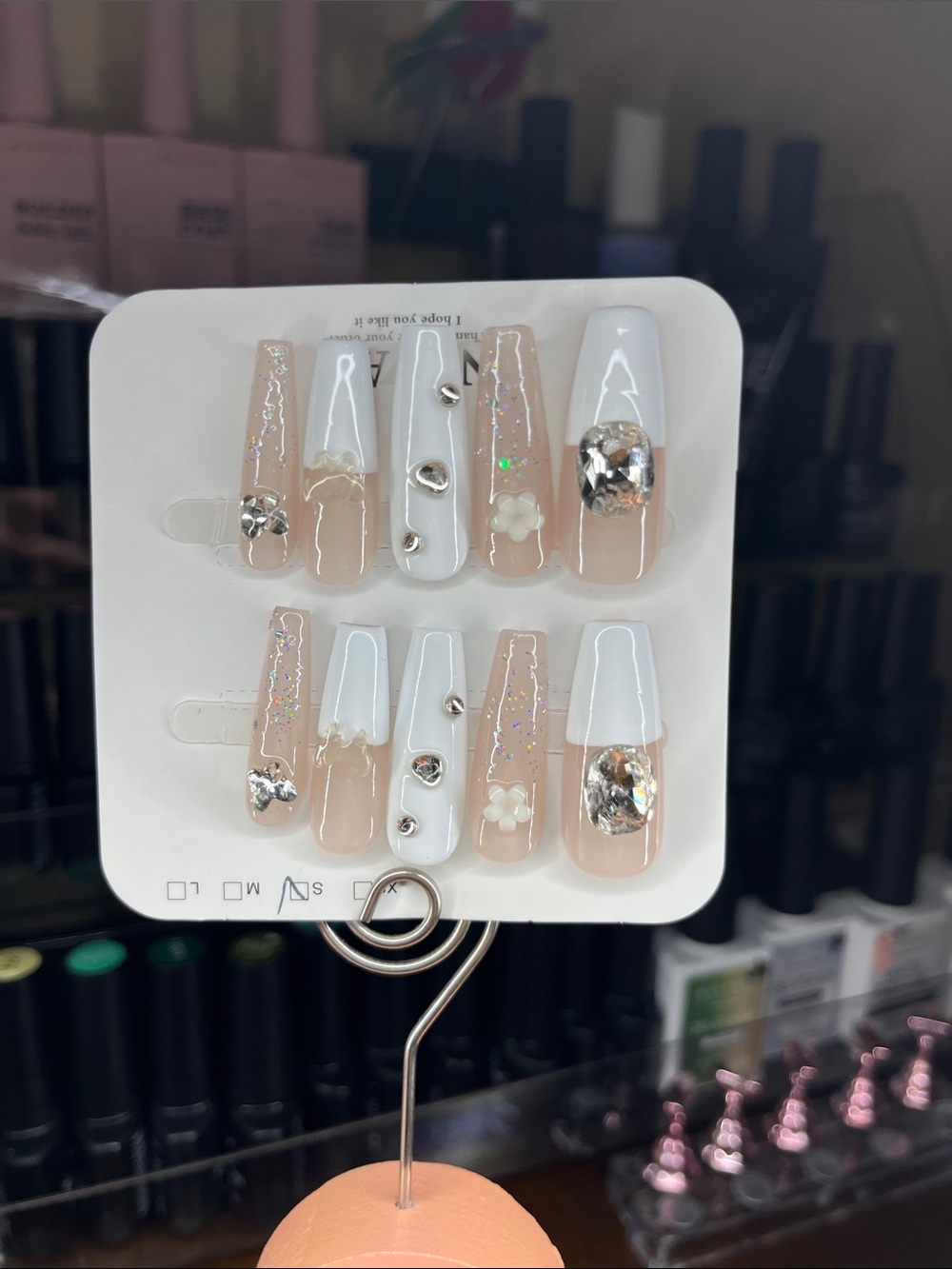 Press-On Nail Set nude and White French tip Embellished small
